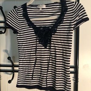 Blue & white striped shirt w/ blue lace Neckline😊